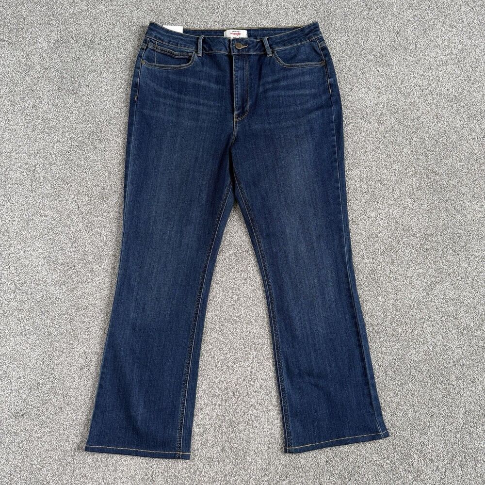 Wrangler High Rise Bootcut Jeans Womens Stretch Dark Wash Blue Size 14 32x27 NEW